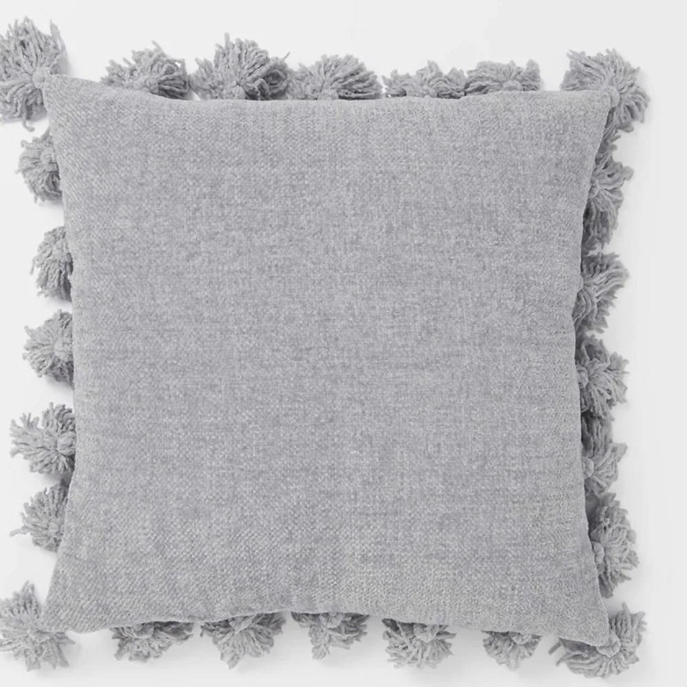 Brand New Grey Knit Tassel Square Pillow